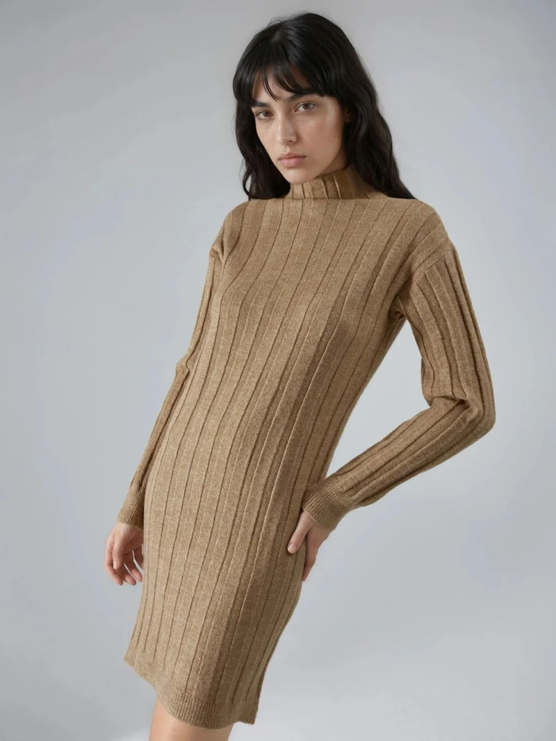MY FASHION Ribbed Turtleneck Mini Knit Dress
